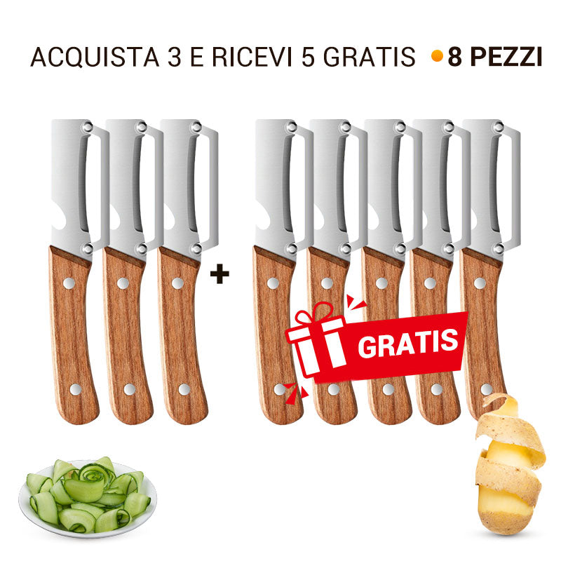 Pelapatate in acciaio inox 🔪✨ Lama affilata con precisione, sottilissima, ampia apertura curva, risparmia tempo e fatica, apribottiglie 2 in 1 🍾