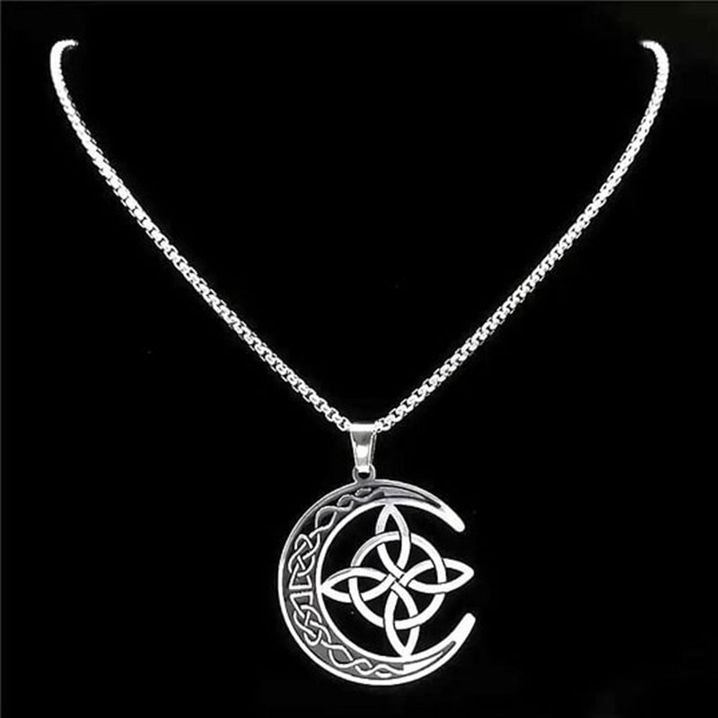 🌙 ORA 60% DI SCONTO! ⭐ Collana con ciondolo a forma di luna celtica - Acciaio inossidabile e catena regolabile, regalo unisex perfetto ✨