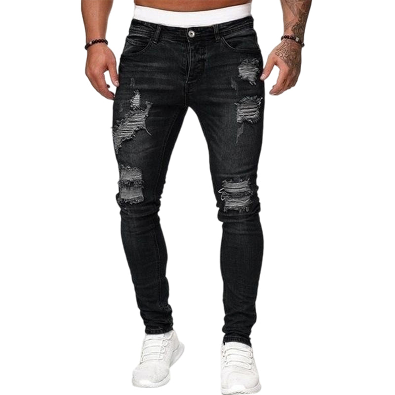 👖SCONTO DEL 60%! 🔥 Jeans skinny da uomo alla moda con effetto consumato – Vestibilità slim affusolata, cotone traspirante e dettagli strappati di tendenza