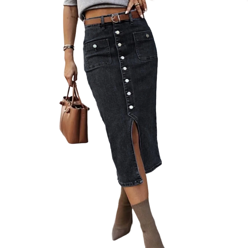 🔈🔈SCONTO DEL 60%👗Gonna in denim a vita alta con bottoni sul davanti