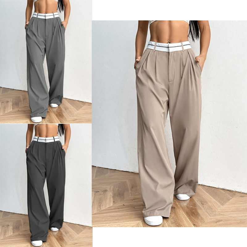 Eleganti pantaloni a gamba larga 💃 Fascia in vita a contrasto + vita alta ✨ Perfetti per il lavoro o per lo shopping 👜