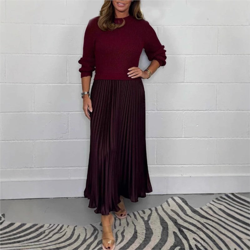 🔈🔈Offerta limitata - 60% di sconto🎉🎁Women's Solid Color Long Sleeve Jumper & Pleated Bottom Dress