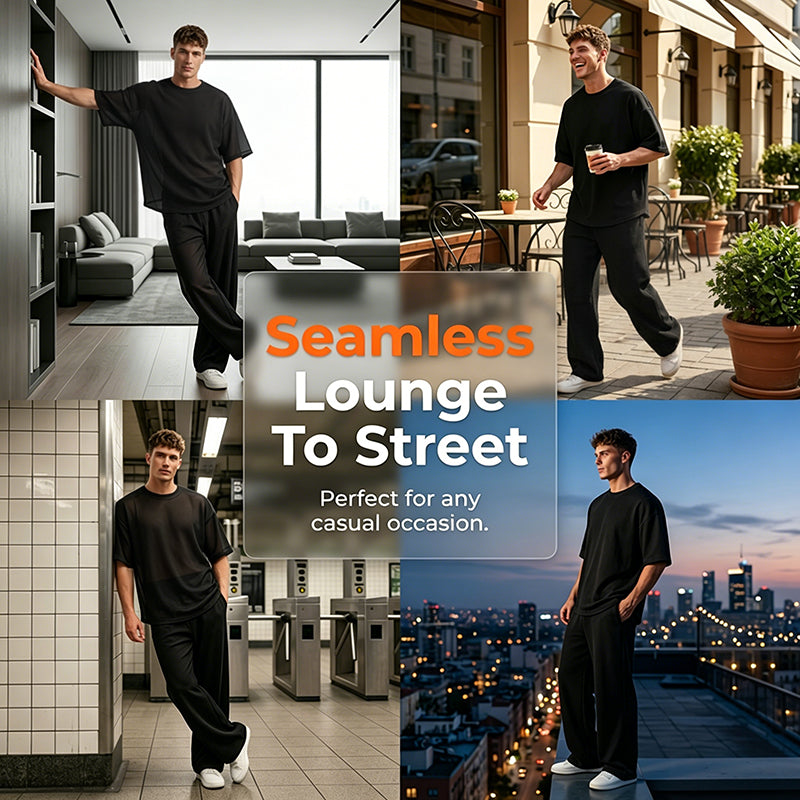 🔥 SCONTO DEL 50%! 🔥 Set da 2 pezzi composto da maglietta e pantaloni a zampa per uomo