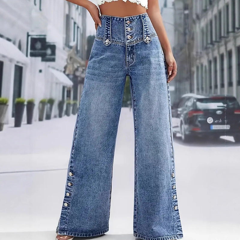 🔈🔈 NUOVI ARRIVI 2026 - BEST SELLER🔥👖 Jeans a vita alta e gamba larga: facili da indossare! Gli spacchi laterali lasciano passare l'aria, mantenendoti fresca. 🌸