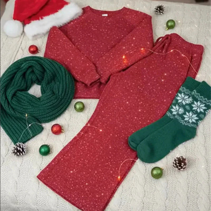 ⏳Offerta dell'ultimo giorno - 60% DI SCONTO⏰Completo da donna con maglione e pantaloni glitterati, 2 pezzi👚👖