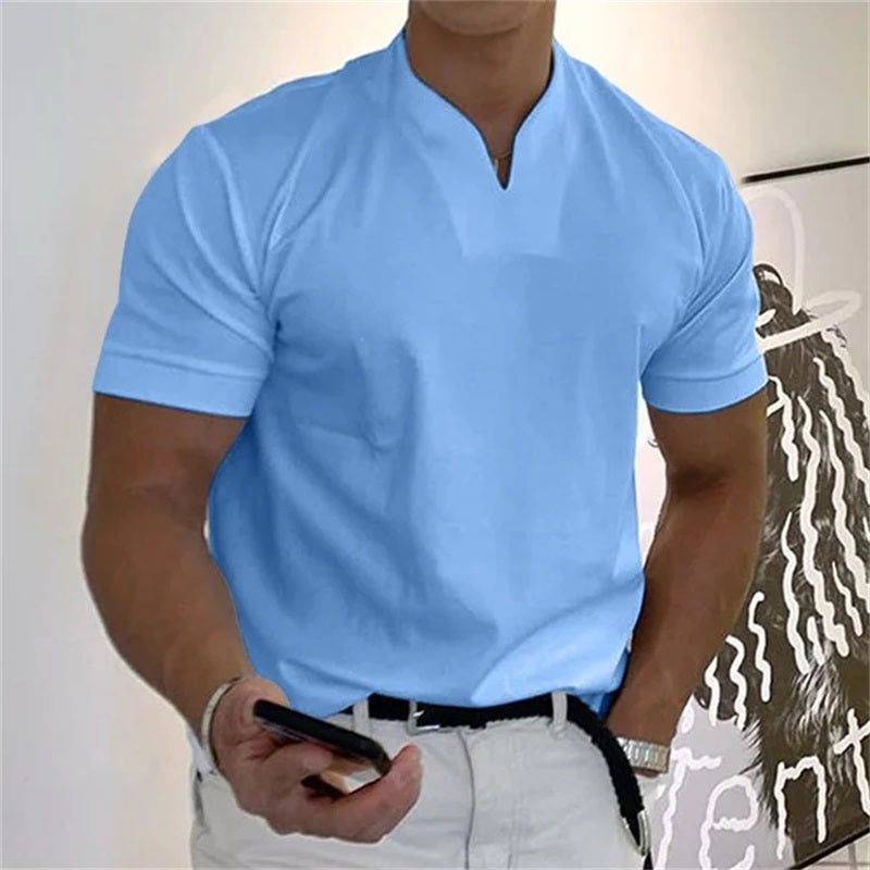 👕SCONTO DEL 60% ORA! 💎 T-shirt da uomo a maniche corte con scollo a V, stile business, in misto cotone traspirante, vestibilità classica e disponibile fino alla taglia 5XL ✨