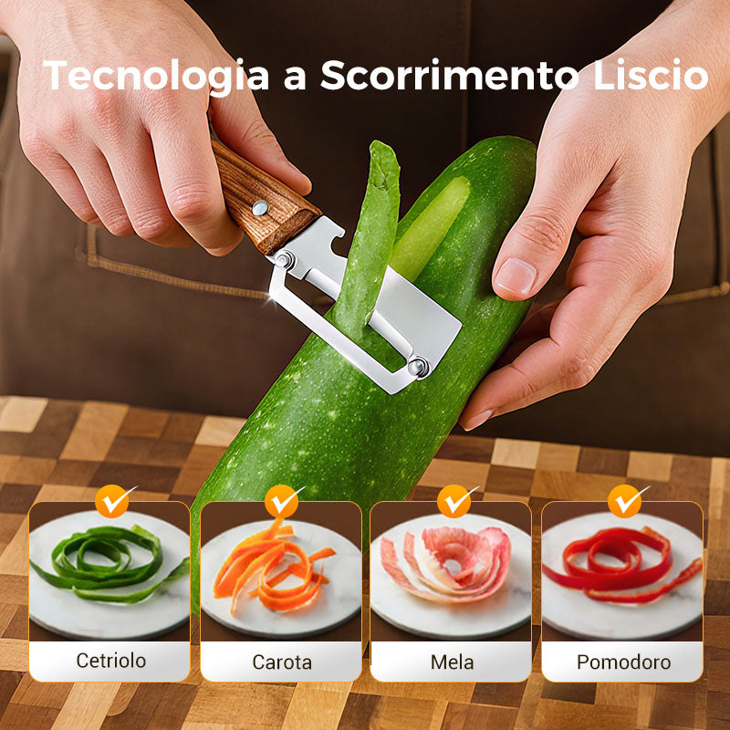 Pelapatate in acciaio inox 🔪✨ Lama affilata con precisione, sottilissima, ampia apertura curva, risparmia tempo e fatica, apribottiglie 2 in 1 🍾