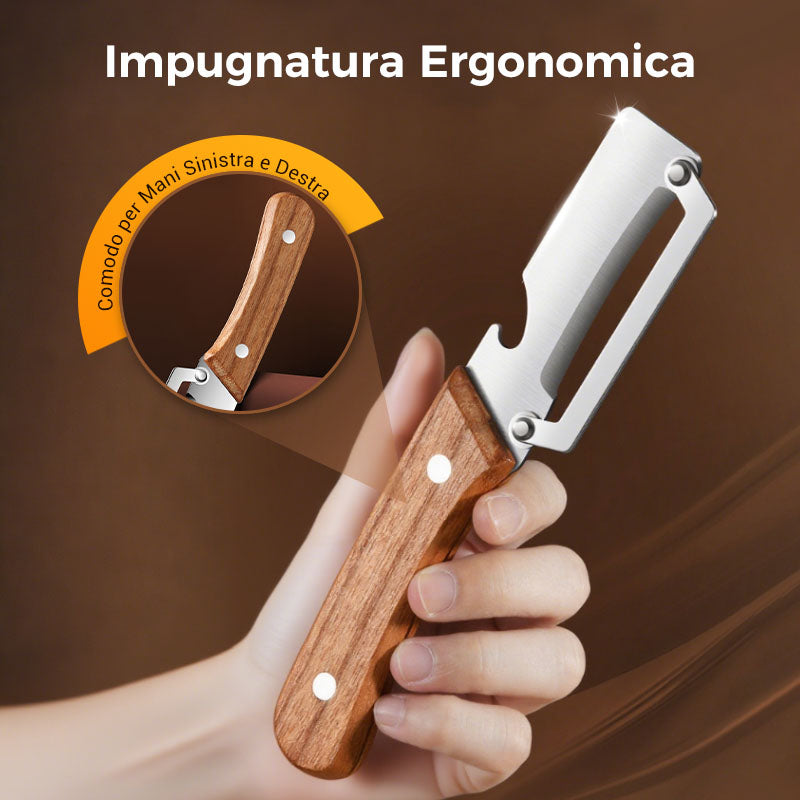 Pelapatate in acciaio inox 🔪✨ Lama affilata con precisione, sottilissima, ampia apertura curva, risparmia tempo e fatica, apribottiglie 2 in 1 🍾