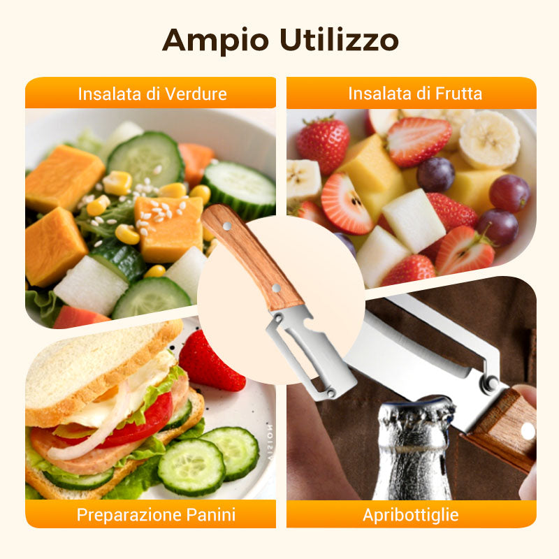 Pelapatate in acciaio inox 🔪✨ Lama affilata con precisione, sottilissima, ampia apertura curva, risparmia tempo e fatica, apribottiglie 2 in 1 🍾