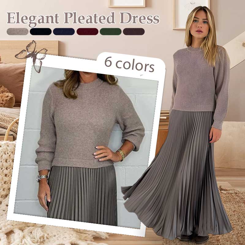 🔈🔈Offerta limitata - 60% di sconto🎉🎁Women's Solid Color Long Sleeve Jumper & Pleated Bottom Dress