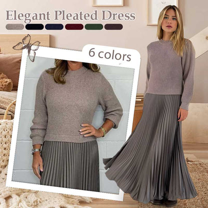 🔈🔈Offerta limitata - 60% di sconto🎉🎁Women's Solid Color Long Sleeve Jumper & Pleated Bottom Dress