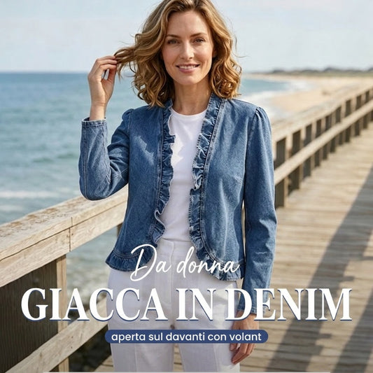 🧥 SCONTO DEL 50%!! 🌸 Giacca in denim da donna con volant e apertura frontale – Leggera e femminile – Versatile ed elegante 👗