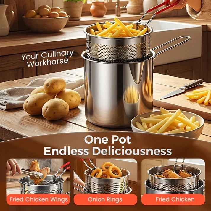 🔥 OFFERTA SPECIALE: 50% DI SCONTO! 🍳 Friggitrice multifunzione in acciaio inossidabile 304 – Friggi, rosola, lessa e stufa tutto in un unico recipiente ✨