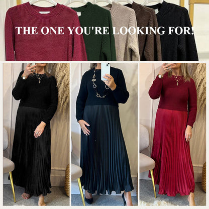 🔈🔈Offerta limitata - 60% di sconto🎉🎁Women's Solid Color Long Sleeve Jumper & Pleated Bottom Dress