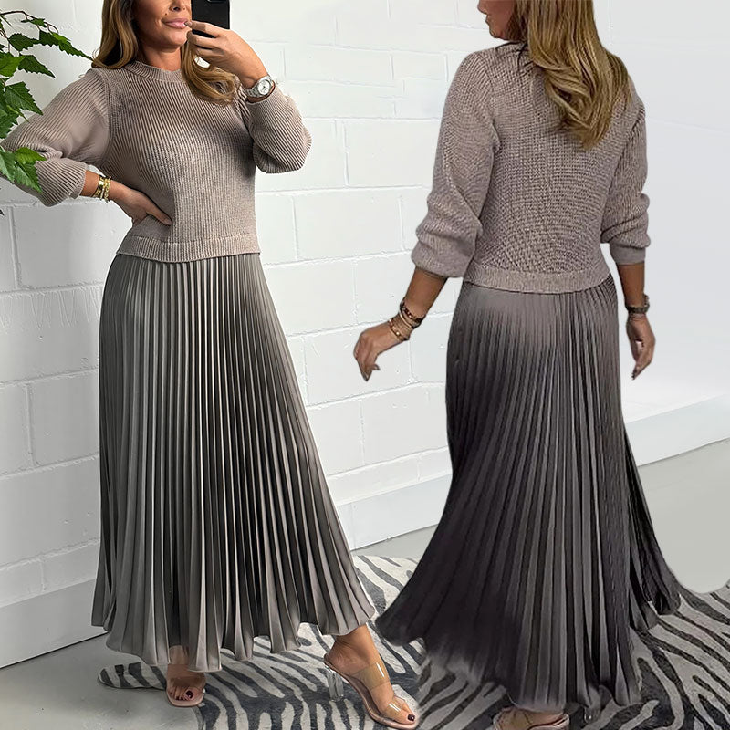 🔈🔈Offerta limitata - 60% di sconto🎉🎁Women's Solid Color Long Sleeve Jumper & Pleated Bottom Dress