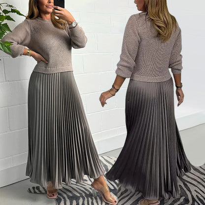 🔈🔈Offerta limitata - 60% di sconto🎉🎁Women's Solid Color Long Sleeve Jumper & Pleated Bottom Dress