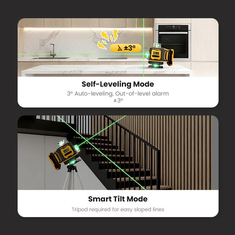 Livella laser ad alta tecnologia ⚡ Raggio a frequenza variabile senza dispersione 🎯 Regolazione tramite touchscreen per linee più spesse, funzionamento a distanza, schermo luminoso: un accessorio indispensabile in cantiere 🛠️