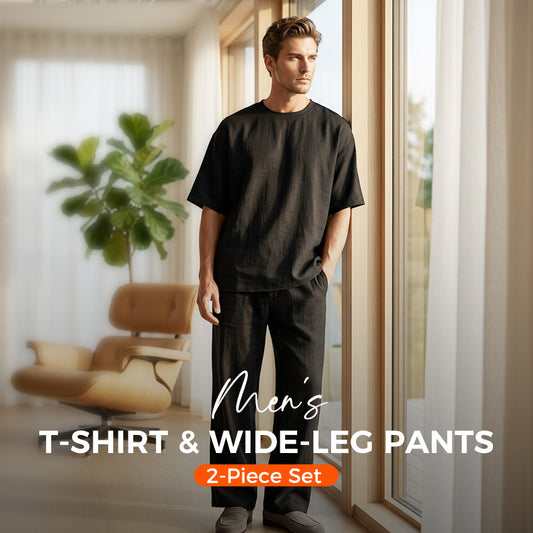 🔥 SCONTO DEL 50%! 🔥 Set da 2 pezzi composto da maglietta e pantaloni a zampa per uomo