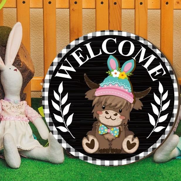 🐇PRIMAVERA 2026 BEST SELLER💥Cartello Highland Cow Cartello di benvenuto intercambiabile con cappelli magnetici rimovibili Simpatici bovini da appendere