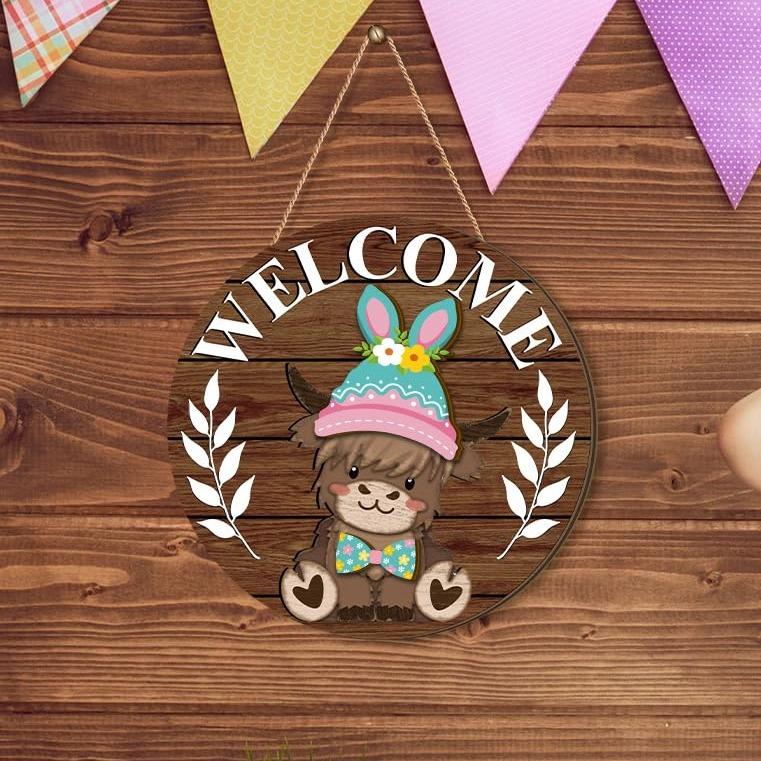 🐇PRIMAVERA 2026 BEST SELLER💥Cartello Highland Cow Cartello di benvenuto intercambiabile con cappelli magnetici rimovibili Simpatici bovini da appendere