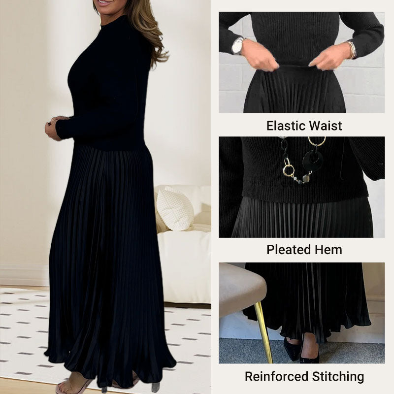 🔈🔈Offerta limitata - 60% di sconto🎉🎁Women's Solid Color Long Sleeve Jumper & Pleated Bottom Dress