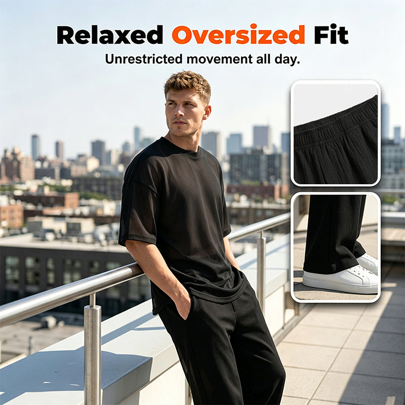 🔥 SCONTO DEL 50%! 🔥 Set da 2 pezzi composto da maglietta e pantaloni a zampa per uomo