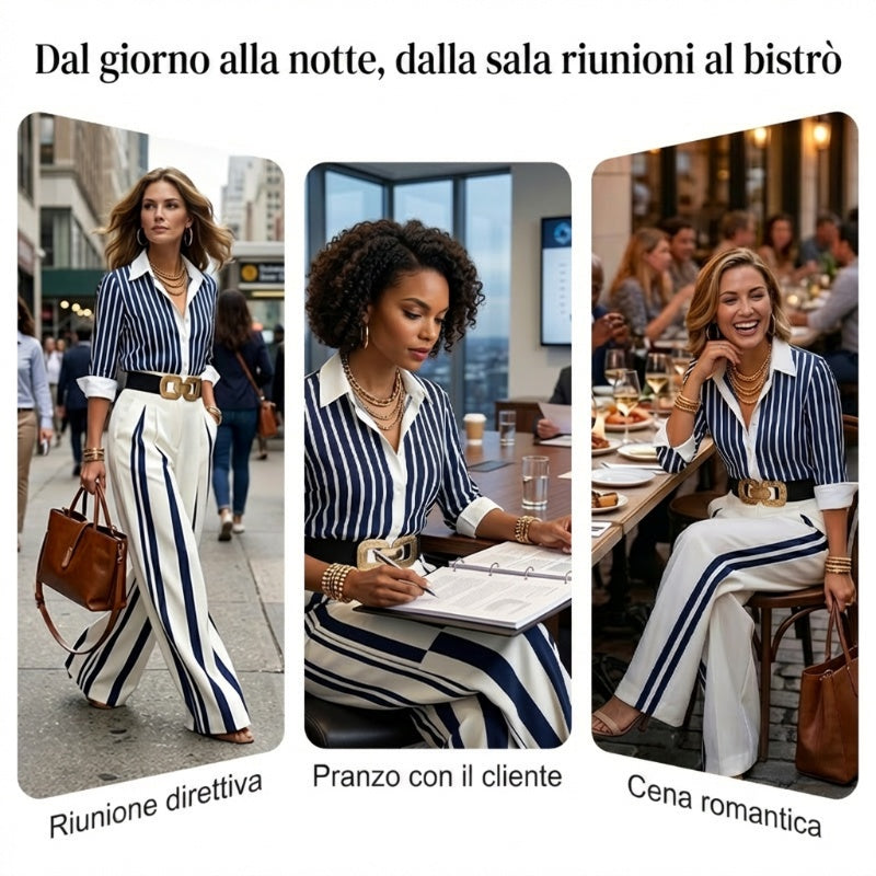 🎁Nuovi articoli con il 60% di sconto💥Completo composto da camicia a righe e pantaloni a gamba larga: comodo ed elegante per tutti i giorni.