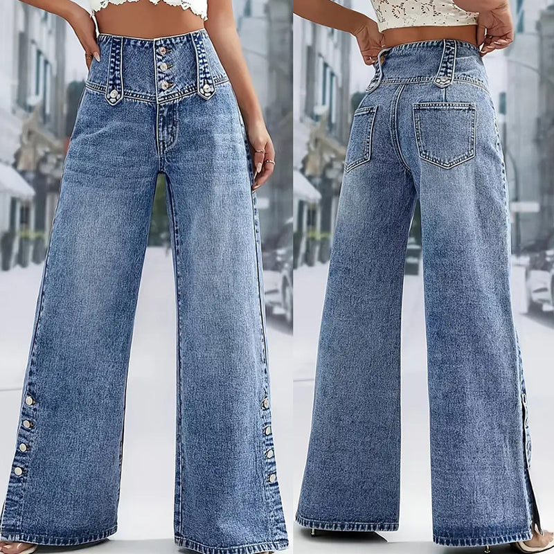 🔈🔈 NUOVI ARRIVI 2026 - BEST SELLER🔥👖 Jeans a vita alta e gamba larga: facili da indossare! Gli spacchi laterali lasciano passare l'aria, mantenendoti fresca. 🌸