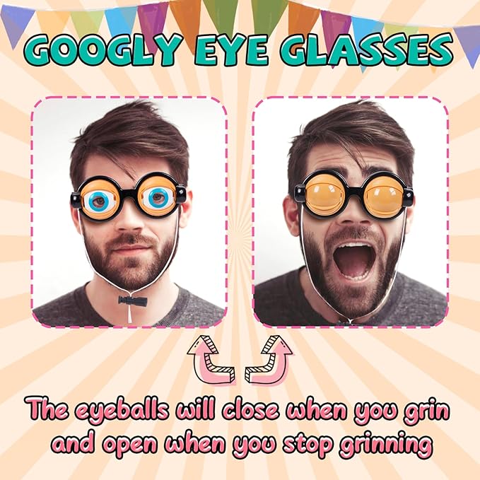 👀 Occhiali per esercizi oculari con cordicella | 🎉 Feste di compleanno/giochi di ruolo/feste a tema – La cordicella sotto il mento controlla il battito delle palpebre, per far ridere a crepapelle tutti i presenti