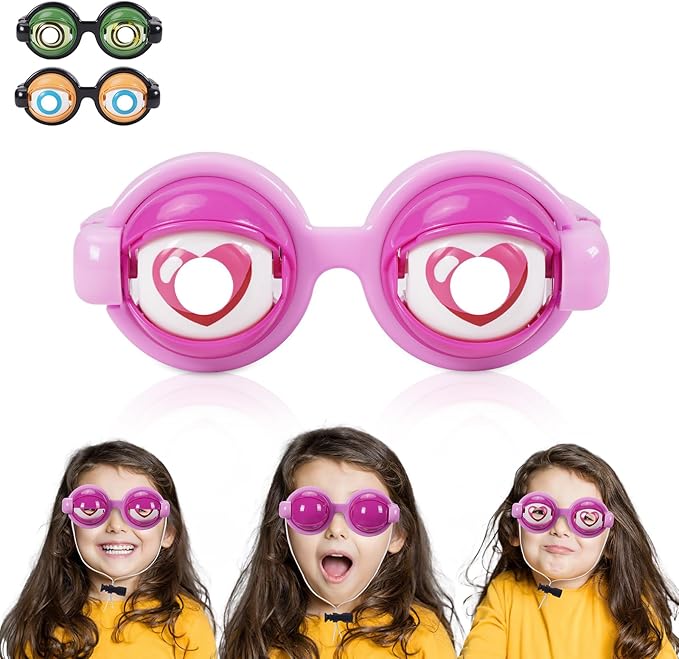 👀 Occhiali per esercizi oculari con cordicella | 🎉 Feste di compleanno/giochi di ruolo/feste a tema – La cordicella sotto il mento controlla il battito delle palpebre, per far ridere a crepapelle tutti i presenti