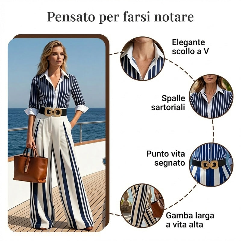 🎁Nuovi articoli con il 60% di sconto💥Completo composto da camicia a righe e pantaloni a gamba larga: comodo ed elegante per tutti i giorni.