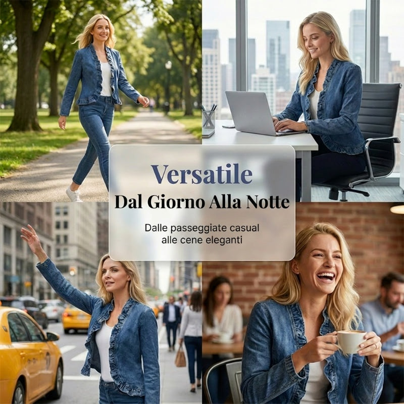🧥 SCONTO DEL 50%!! 🌸 Giacca in denim da donna con volant e apertura frontale – Leggera e femminile – Versatile ed elegante 👗