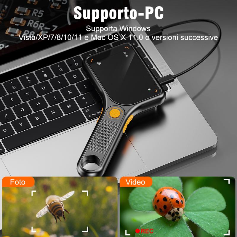 Microscopio Portatile 🔬 — Schermo IPS da 3 pollici, Autofocus 500x, 8 LED regolabili, Acquisizione Foto e Video, Connettività PC — Esplora e cattura liberamente il mondo microscopico! 📸