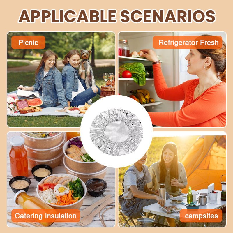 🔥50% DI SCONTO🧊 Copertura isolante intelligente in alluminio 🍱 Mantiene il cibo caldo più a lungo, riutilizzabile e perfetta per l'uso quotidiano e per le gite ✨