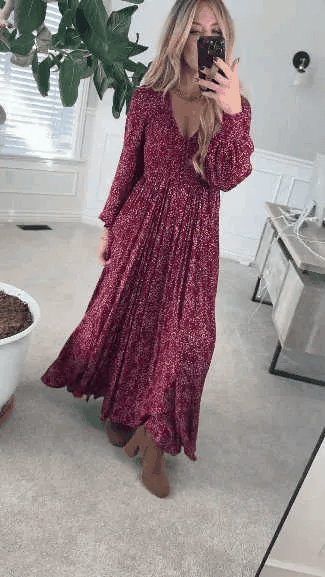 🌺60% DI SCONTO ORA! ✨ Abito lungo da donna in rayon floreale con fodera in vita e arricciatura – Vestibilità perfetta, tessuto leggero ed elegante stile boho 💃