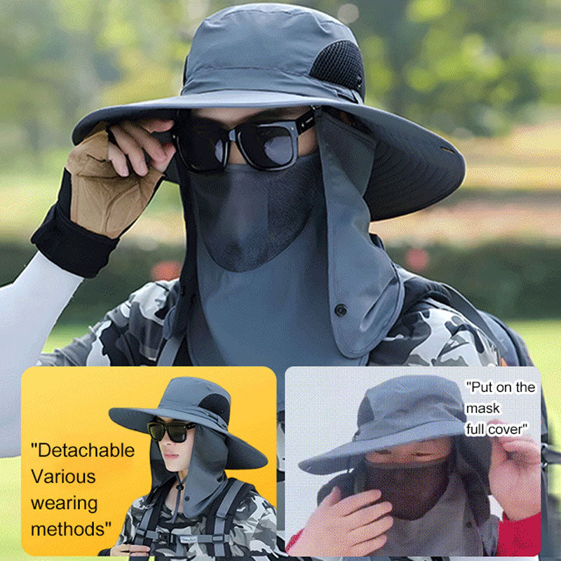 Cappello da sole professionale per attività all'aperto 🛡️ UPF50+ a tesa larga + maschera per il viso, design traspirante, protezione dal sole e dagli insetti, la scelta ideale per le escursioni estive 🥾