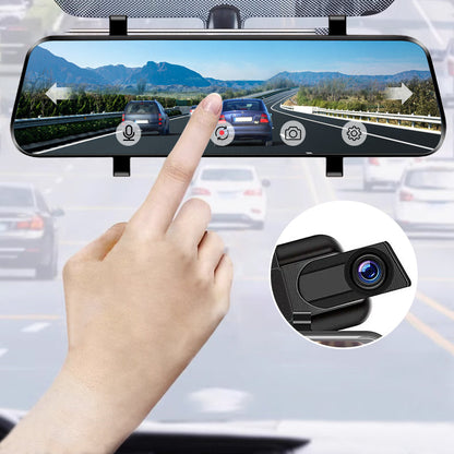👁️Telecamera di retromarcia e dashcam da 10 pollici con schermo completamente touchscreen – Visione notturna HD 1080P, doppio obiettivo – ideale per guidare e parcheggiare in sicurezza🚗📹