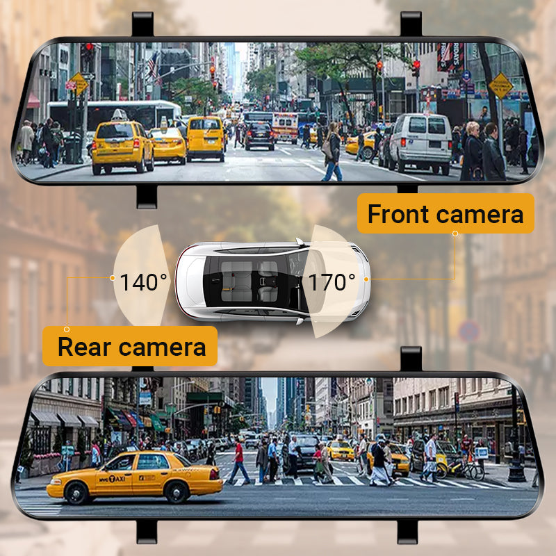 👁️Telecamera di retromarcia e dashcam da 10 pollici con schermo completamente touchscreen – Visione notturna HD 1080P, doppio obiettivo – ideale per guidare e parcheggiare in sicurezza🚗📹