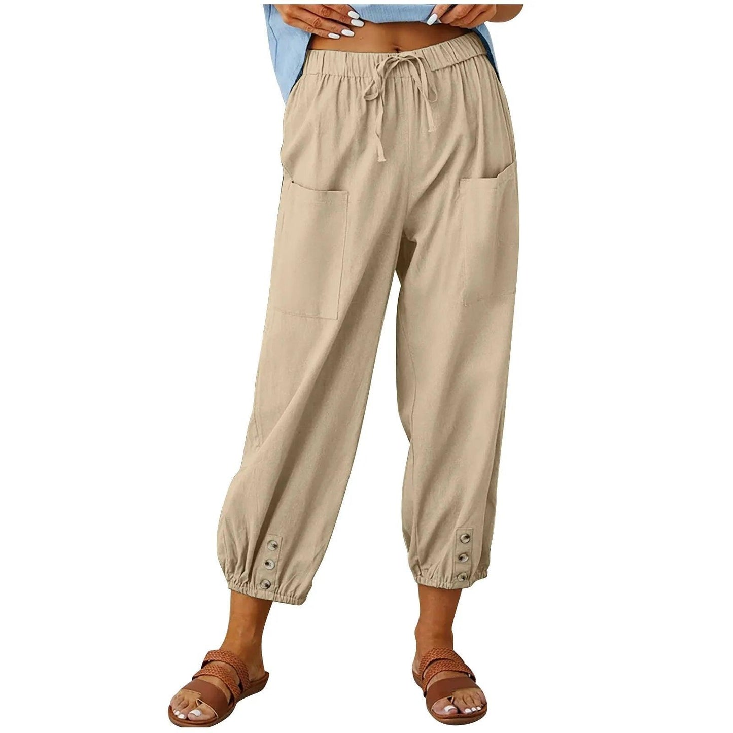 💓SCONTO DEL 60%!💞 Pantaloni da donna a gamba larga e dritta – Cotone e lino traspiranti, vestibilità aderente e tasche pratiche 👖