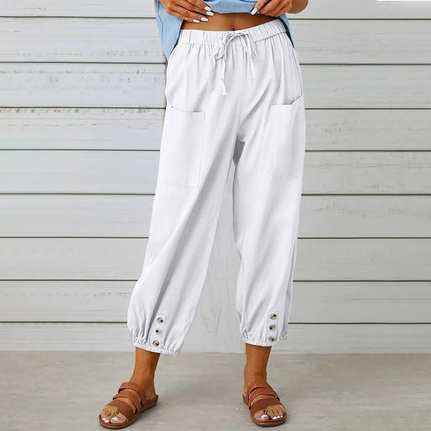 💓SCONTO DEL 60%!💞 Pantaloni da donna a gamba larga e dritta – Cotone e lino traspiranti, vestibilità aderente e tasche pratiche 👖