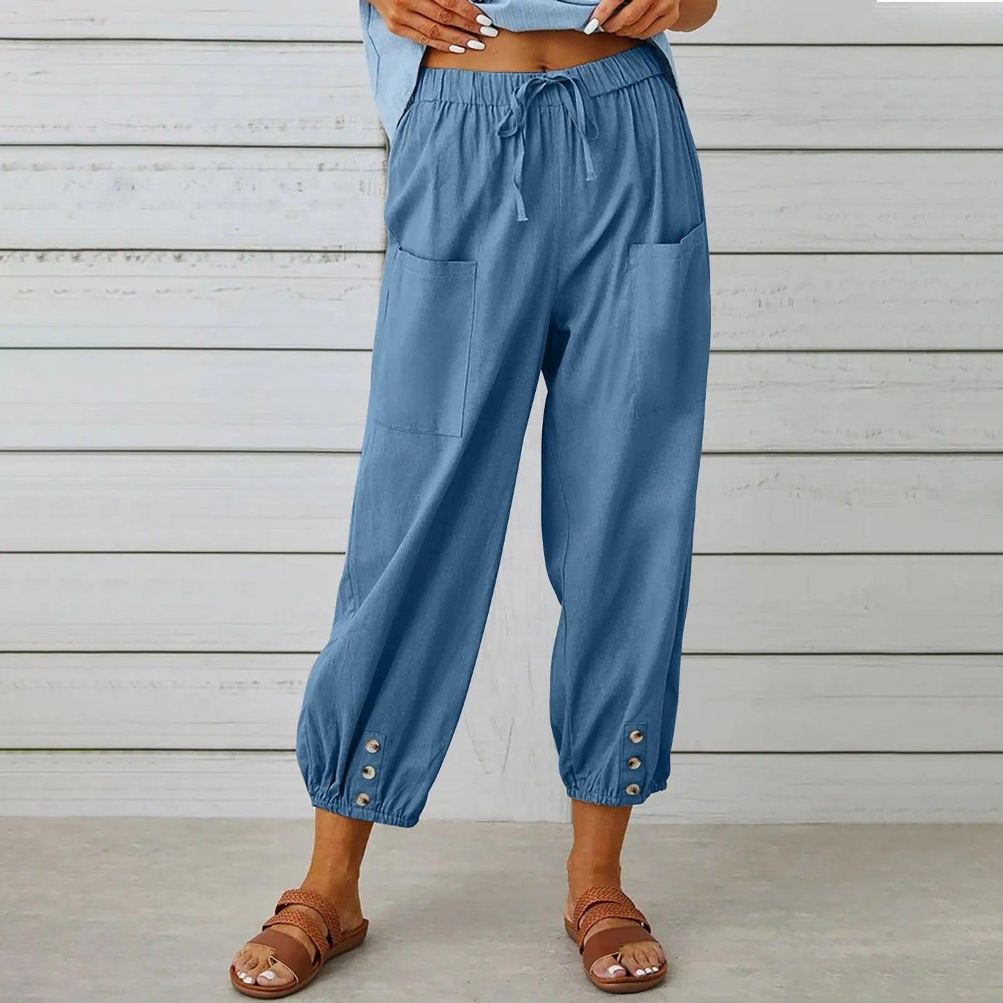 💓SCONTO DEL 60%!💞 Pantaloni da donna a gamba larga e dritta – Cotone e lino traspiranti, vestibilità aderente e tasche pratiche 👖