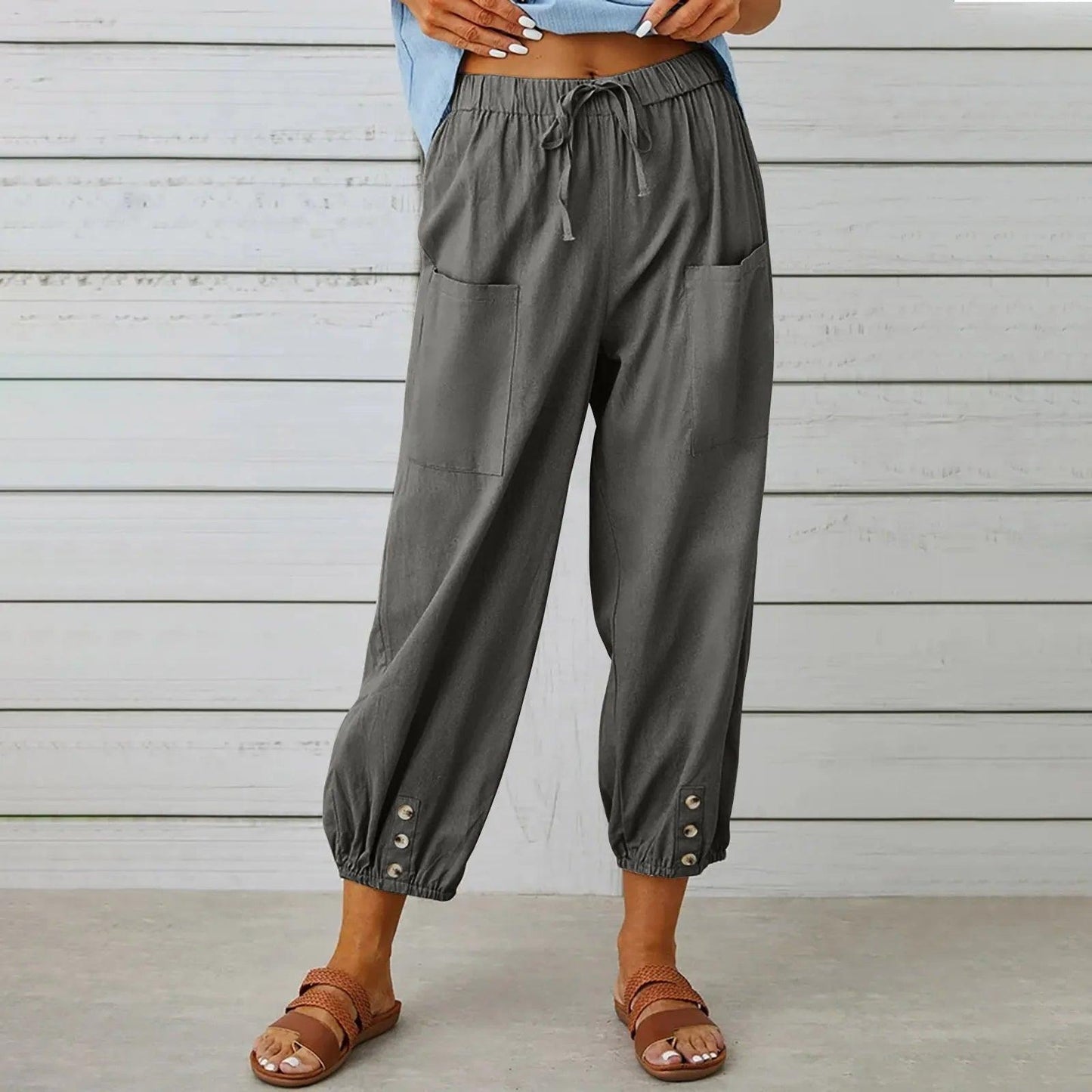 💓SCONTO DEL 60%!💞 Pantaloni da donna a gamba larga e dritta – Cotone e lino traspiranti, vestibilità aderente e tasche pratiche 👖