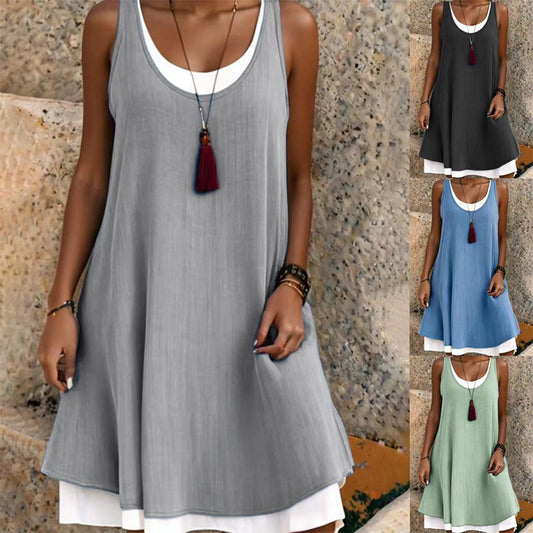 ⏰ULTIMO GIORNO DI SALDI: 50% DI SCONTO💃Abito casual da donna senza maniche, dal taglio ampio, effetto due pezzi