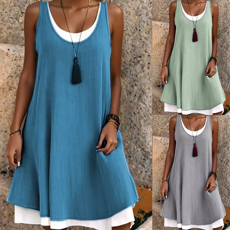 ⏰ULTIMO GIORNO DI SALDI: 50% DI SCONTO💃Abito casual da donna senza maniche, dal taglio ampio, effetto due pezzi