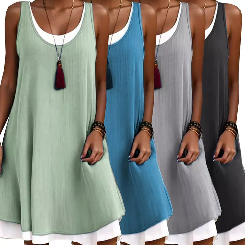 ⏰ULTIMO GIORNO DI SALDI: 50% DI SCONTO💃Abito casual da donna senza maniche, dal taglio ampio, effetto due pezzi