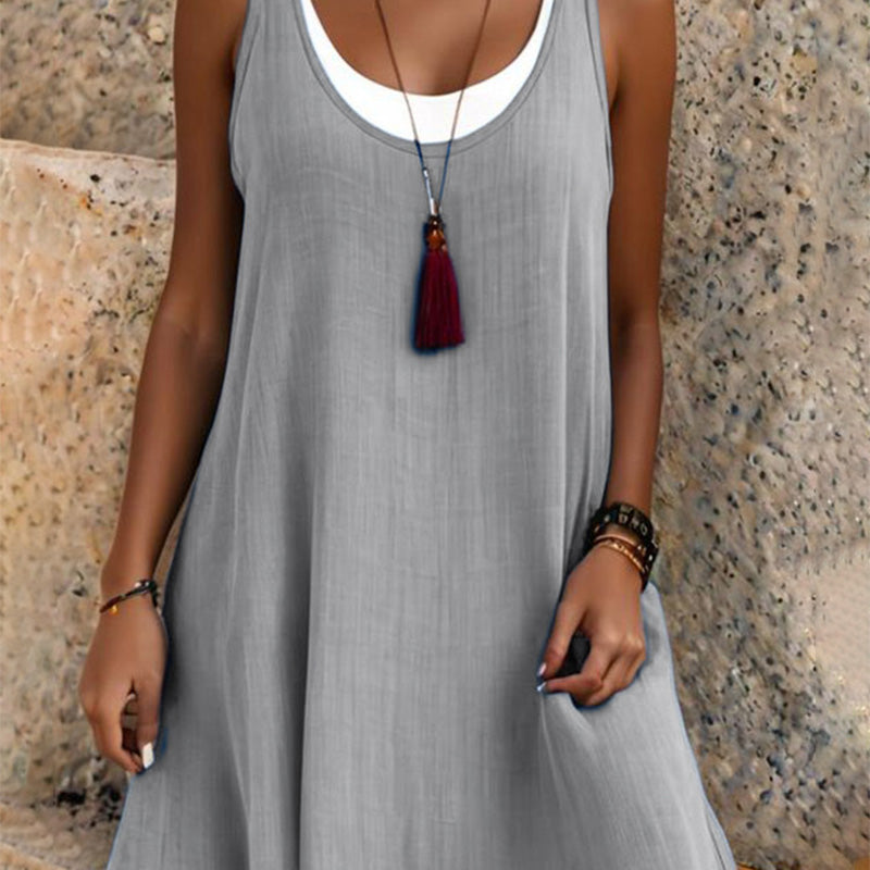 ⏰ULTIMO GIORNO DI SALDI: 50% DI SCONTO💃Abito casual da donna senza maniche, dal taglio ampio, effetto due pezzi