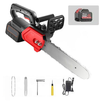 Motosega a batteria agli ioni di litio 🪚 — Motore in rame puro | Taglio rapido, nessun inceppamento | Protezione contro l'avvio accidentale | Paraschegge | Versatile per giardinaggio, potatura e taglio della legna da ardere 🔥