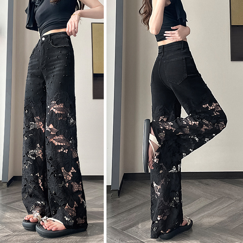💜 PROMOZIONE ULTIMO GIORNO - 60% DI SCONTO 💜 Pantaloni da donna con stampa di strass a caldo e cuciture a vista