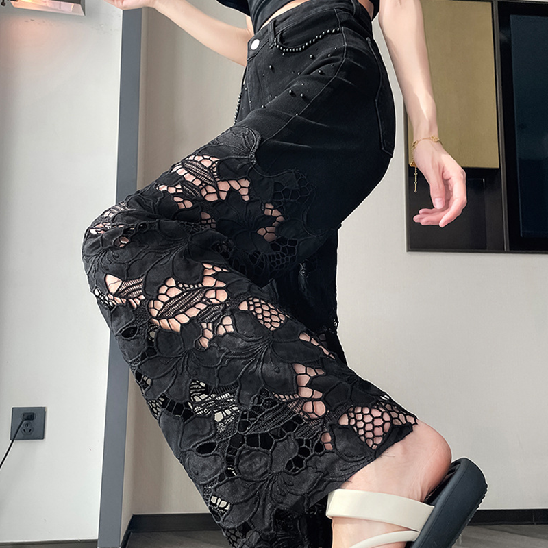 💜 PROMOZIONE ULTIMO GIORNO - 60% DI SCONTO 💜 Pantaloni da donna con stampa di strass a caldo e cuciture a vista