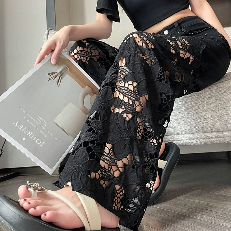 💜 PROMOZIONE ULTIMO GIORNO - 60% DI SCONTO 💜 Pantaloni da donna con stampa di strass a caldo e cuciture a vista